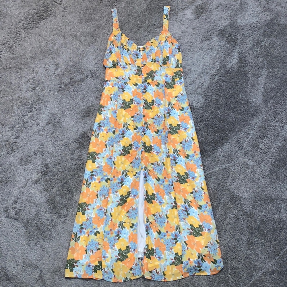 Abercrombie & Fitch Yellow Blue Floral Midi Dress